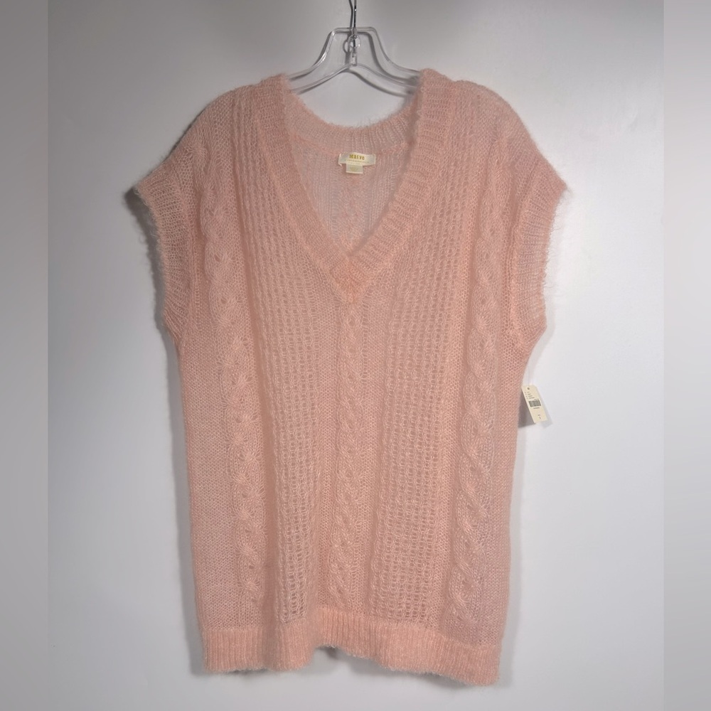 NEW Anthropologie Maeve Open Weave Wool Blend Sweater Vest Pink Size S